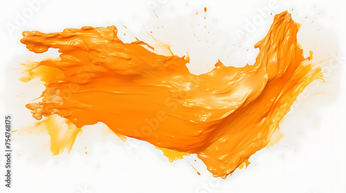 Orange paint splash isolated on white background. Abstract orange paint splash.