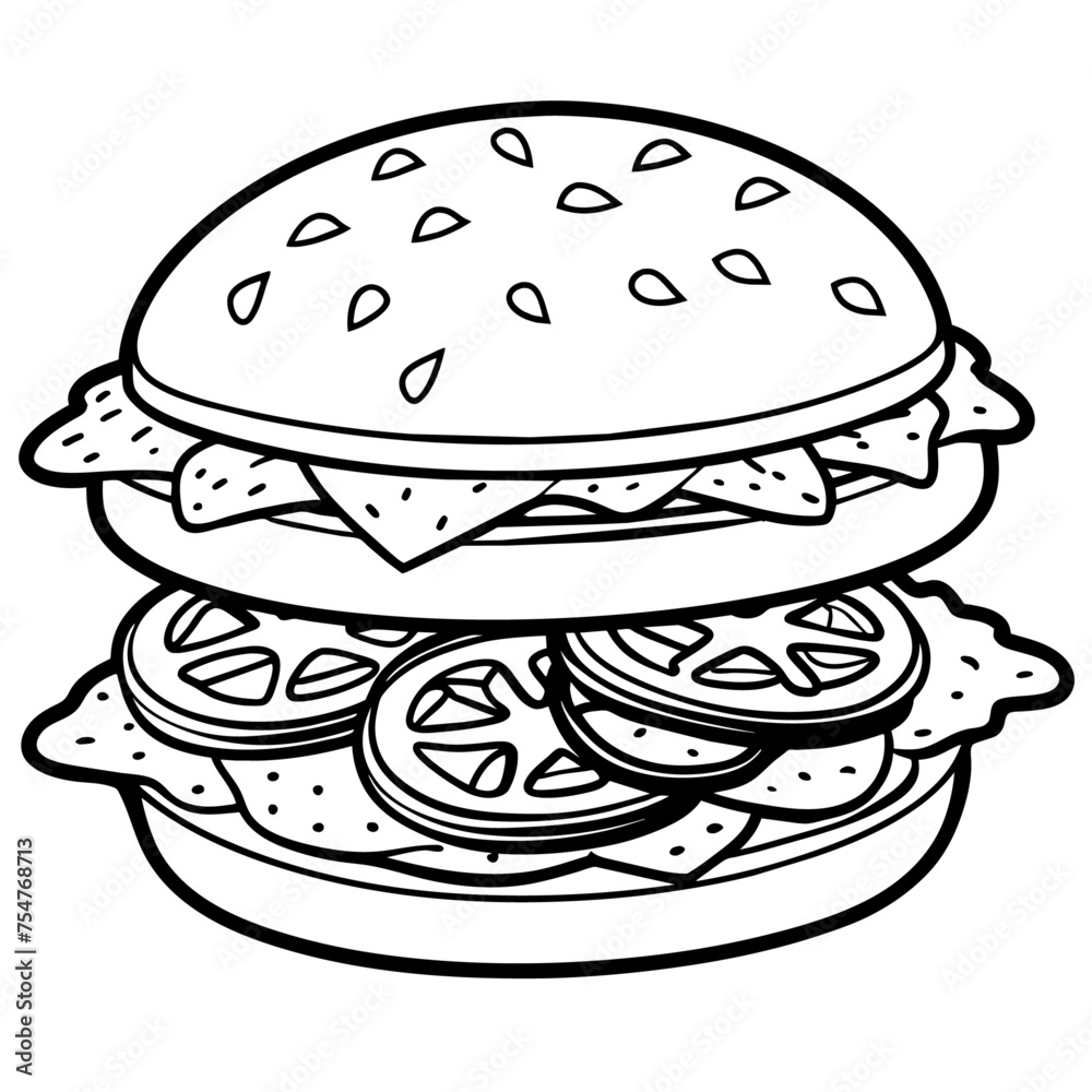Coloring Page Outline of a hamburger with tomato and onion Coloring Page Outline of a hamburger with tomato and onion