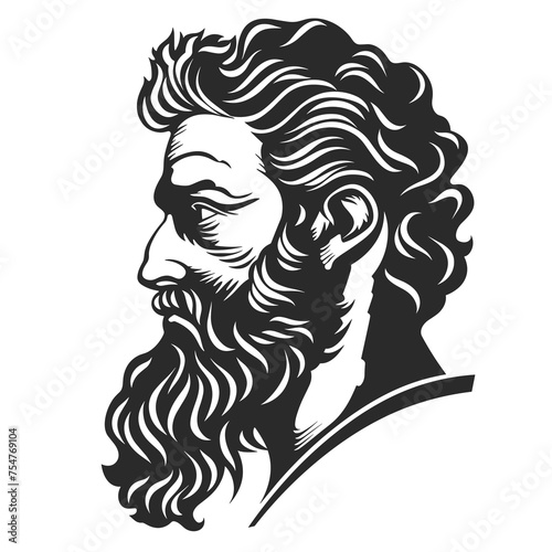 Ancient Greek Philosopher Socrates Profile Portrait with Beard - Minimalist Vector Logo Design