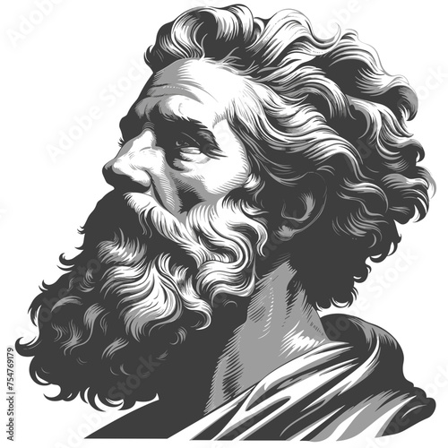 Black and White Vector Illustration of Ancient Greek Philosopher Socrates with High Detail for Print, Svg Eps Vector File