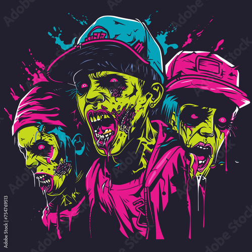 Hip Hop Inspired Zombie Illustration on T-Shirt, Svg Eps Vector File