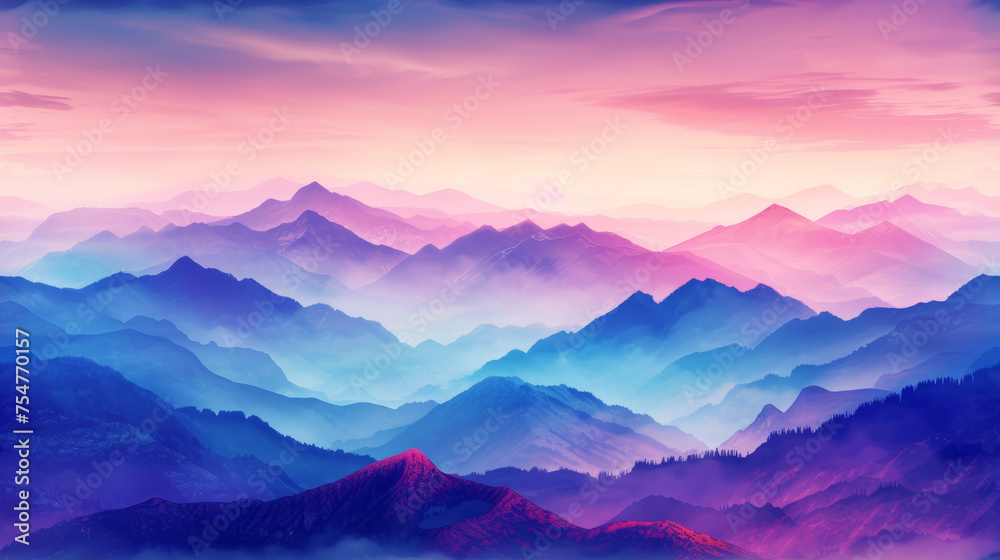 Ethereal mystical mountains with vibrant digital art colors