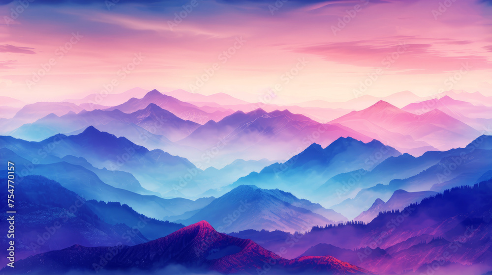 Obraz premium Ethereal mystical mountains with vibrant digital art colors