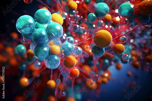 Intricate Molecules colorful digital. Macro hydro. Generate Ai