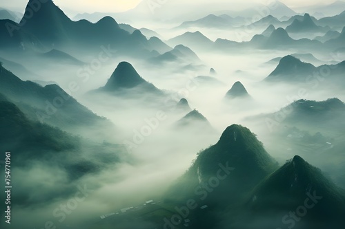 Mystical Misty Mountains Ethereal Peaks Shrouded photo