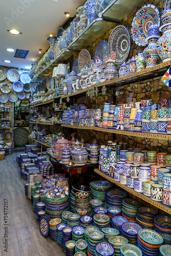 glazed ceramic shop, Fez, morocco, africa