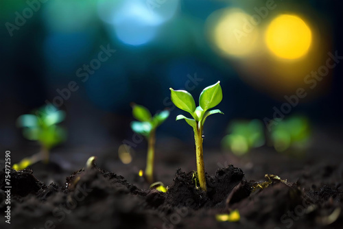 Green sprouts in dark soil against a blurred background symbolizing the concept of growth and potential generative AI