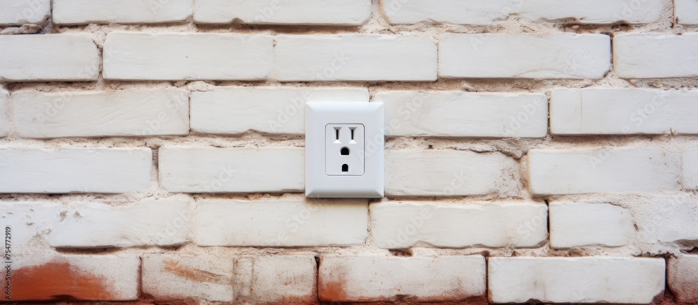 A white brick wall in Europe featuring a light switch mounted on it, adding functionality and convenience to the space. The simple design of the wall complements the modern touch of the switch.