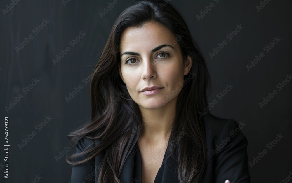 A multiracial woman with long hair wearing a black jacket