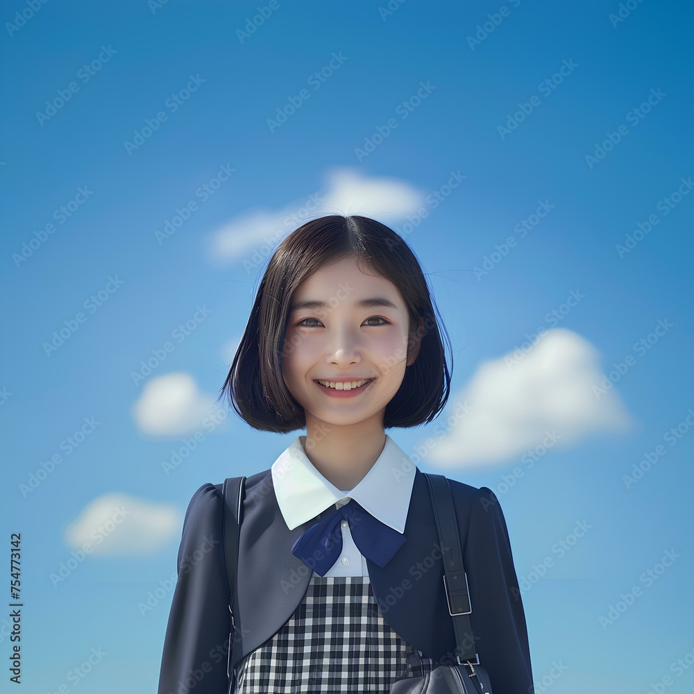 10代の制服を着た美しい女性