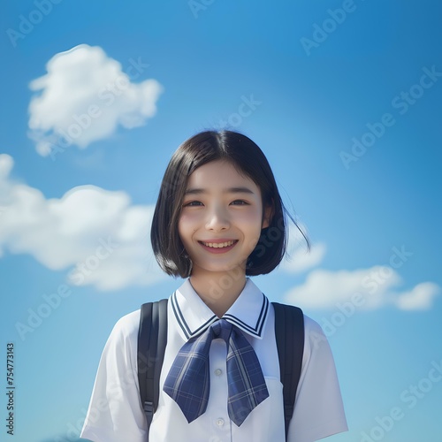 10代の制服を着た美しい女性