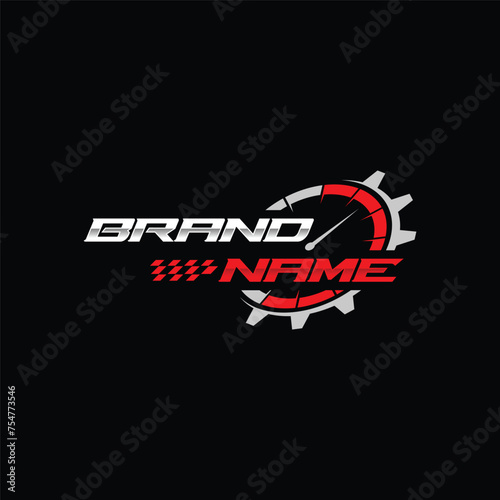 Speedometer logo design for automotive workshop garage gear icon symbol