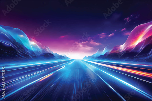 Abstract Futuristic Background. Motivational fast moving speed lines. Futuristic dynamic motion technology. Template of express lanes, lines. for games, business cards, posters. Abstract colored light photo