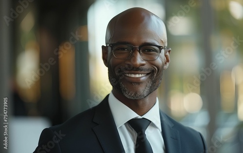 A multiracial man wearing a suit and tie smiling genuinely photo