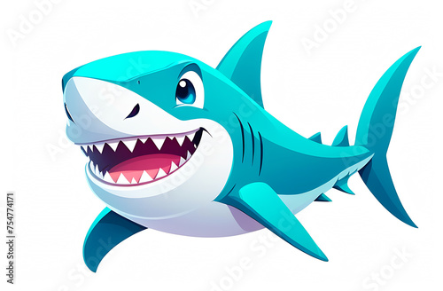 Illustration of cute shark face smiling on white background, clipart