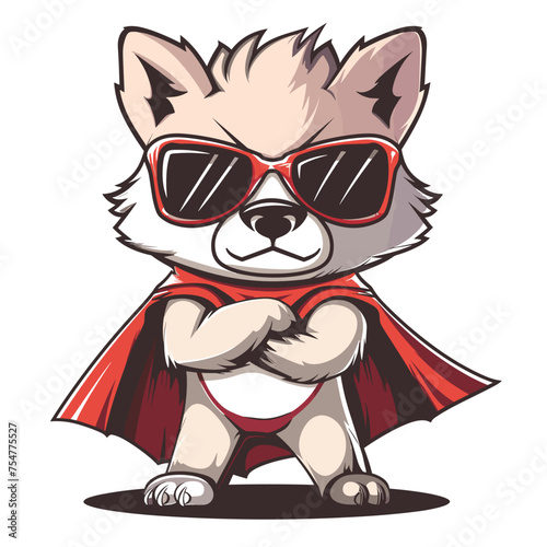 Cute cartoon corgi superhero in red cloak. Vector illustration.