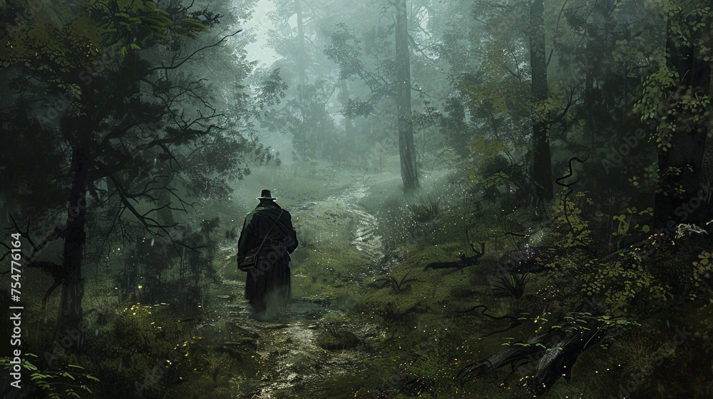 Digital painting of The ranger traverses the forest map tracking elusive prey.in the cartoonish character design style with high resolution Digital painting of The ranger traverses the forest map tracking elusive prey.in the cartoonish character design style with high resolution