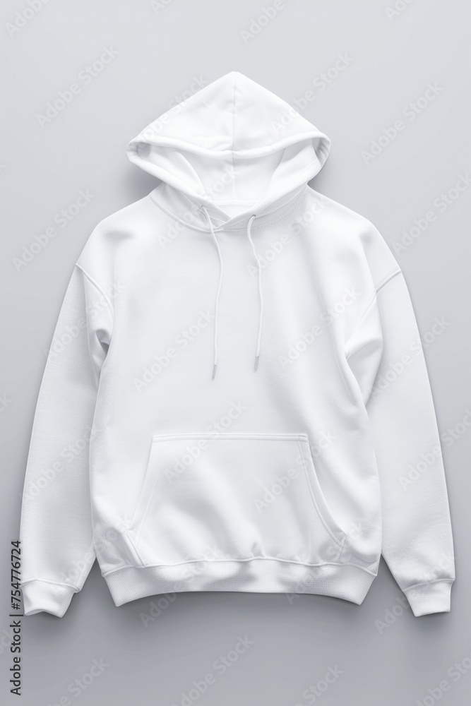 White Hooded Sweatshirt Displayed Against Gray Background White Hooded Sweatshirt Displayed Against Gray Background