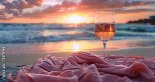 Glass of Wine on Sandy Beach