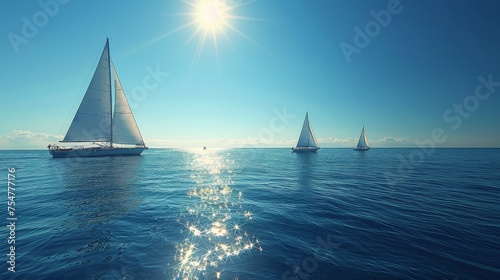 Group of Sailboats Floating on Large Body of Water