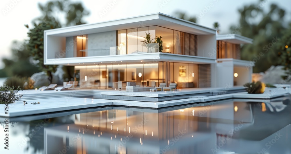Fototapeta premium Spacious House Illuminated With Multiple Windows and Lights