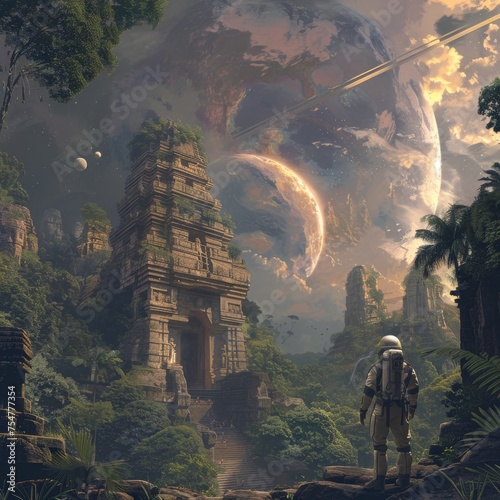 Temple Seeker Among the Stars, Astronaut Ventures into the Jungle © Luca