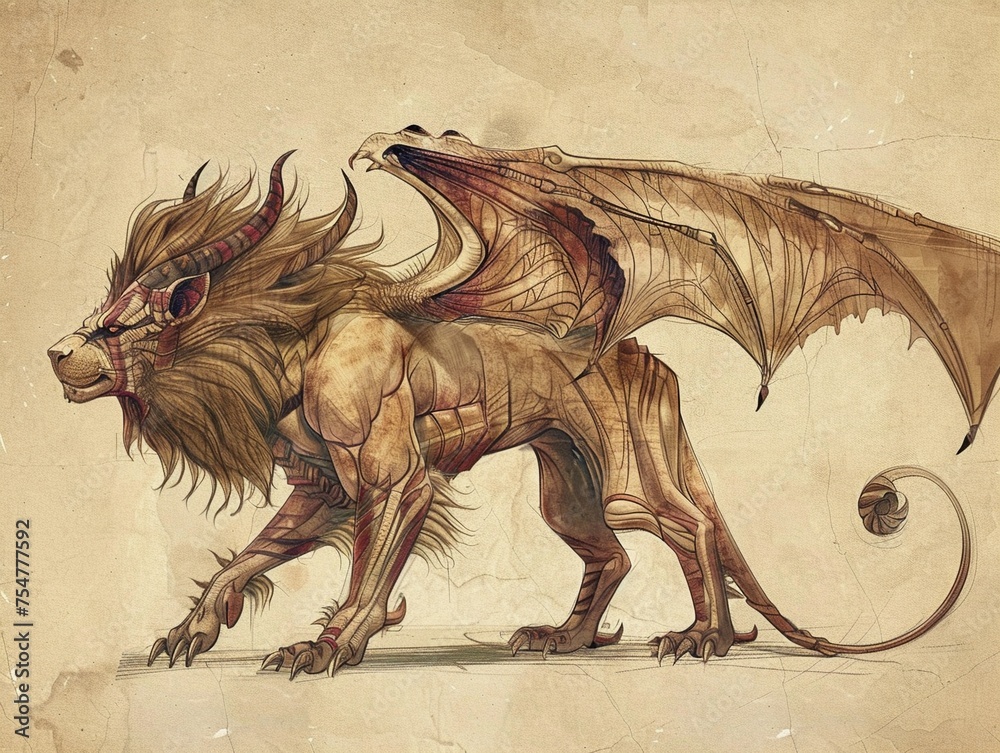 2D Illustrate of Invent a chimera with the abilities of its combined ...