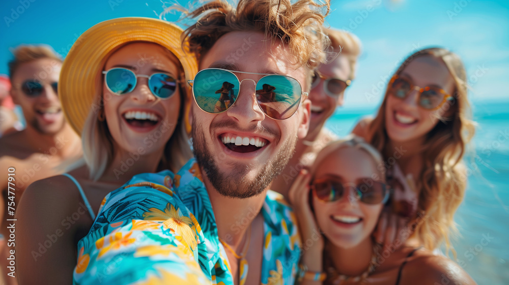 Group of friends taking a selfie on the beach Group of friends taking a selfie on the beach