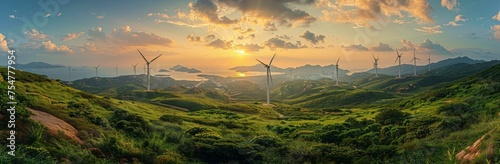 Sunset Over Lush Green Hillside