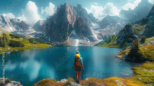 Person Standing in Front of Mountain Lake © olegganko