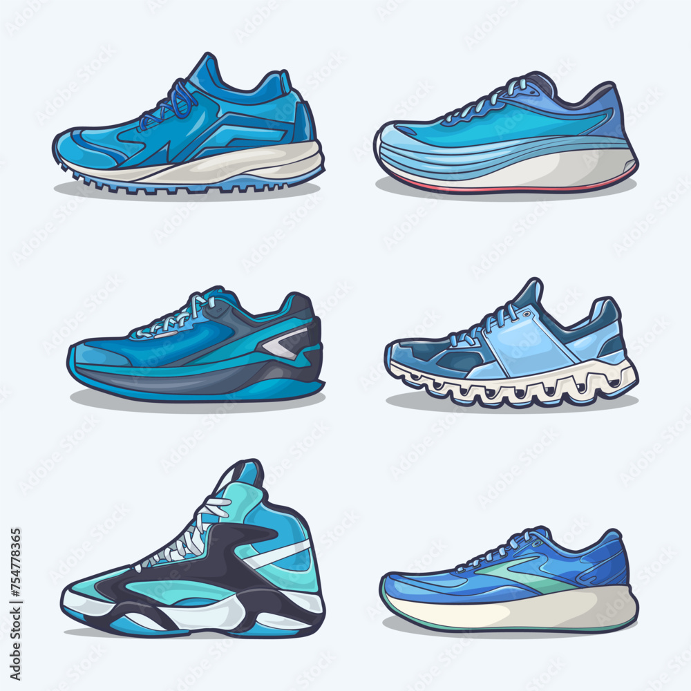 Set collection of shoe cartoon icons, Vector Concept Flat design. Vector illustration Sneakers in flat style. vector sneaker shoes side view. Set collection of shoe cartoon icons, Vector Concept Flat design. Vector illustration Sneakers in flat style. vector sneaker shoes side view.