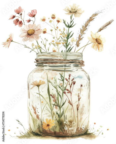 Floral composition in a watercolor glass jar