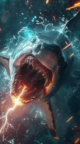 3D render of Unleash the fury of the Lightning Elemental Shark in a clash of titans.