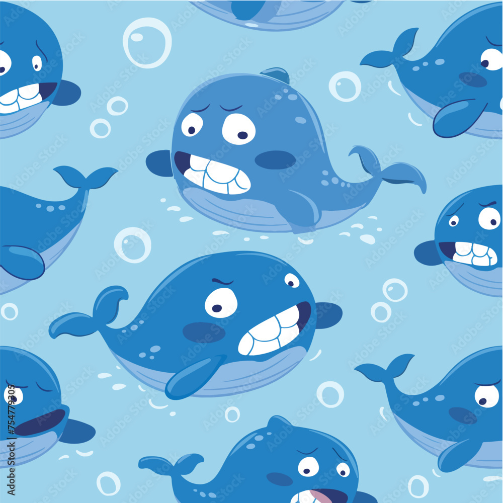 Whale seamless pattern.angry whales.Vector background of underwater.for fabrics on theme. Whale seamless pattern.angry whales.Vector background of underwater.for fabrics on theme.
