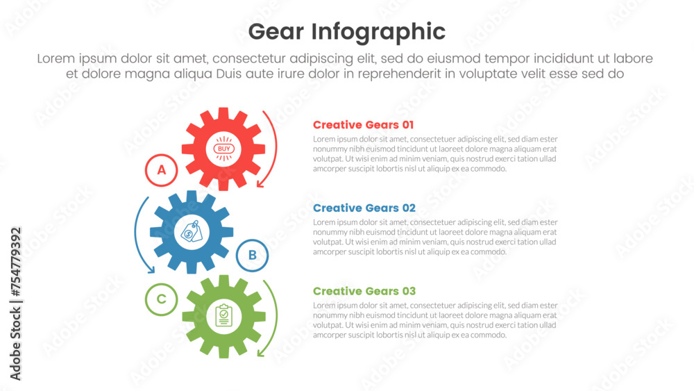 gear cogwheel infographic template banner with vertical gear structure creative combination with 3 point list information for slide presentation - obrazy, fototapety, plakaty 
