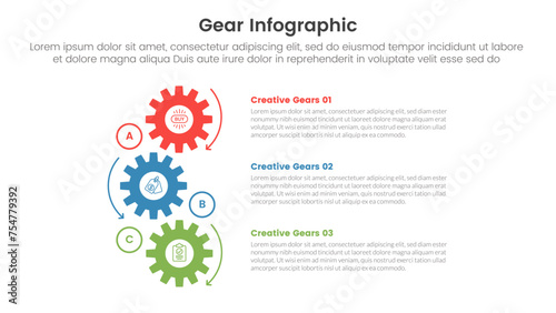 gear cogwheel infographic template banner with vertical gear structure creative combination with 3 point list information for slide presentation photo