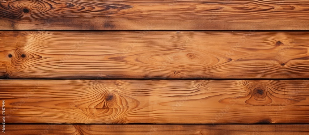 Naklejka premium A detailed close up view of a wooden wall, showcasing the texture and patterns of the natural wood. The grains and knots in the wood are visible up close, adding a rustic and earthy feel to the wall.