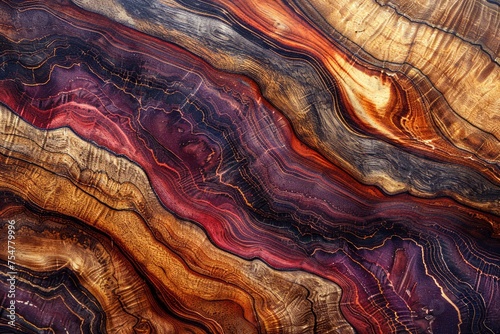Vibrant Abstract Patterns on Polished Petrified Wood Surface, Colorful Geological Textures and Details photo