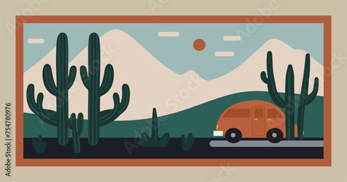 Simple flat scenery illustration, vector illustration of beautiful transport