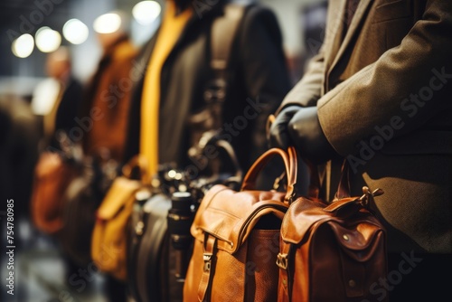 Stylishly dressed people hold briefcases in their hands