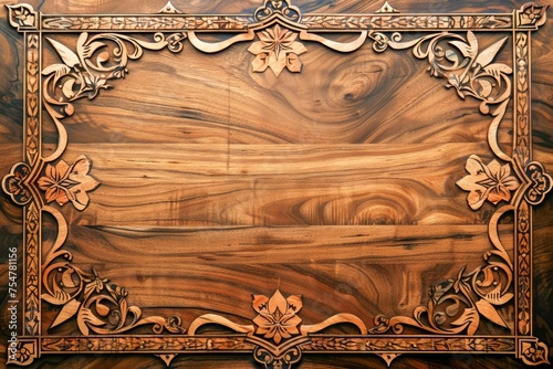 Exquisite Antique Wooden Frame with Intricate Floral Carvings on Textured Background for Classic Design Concepts