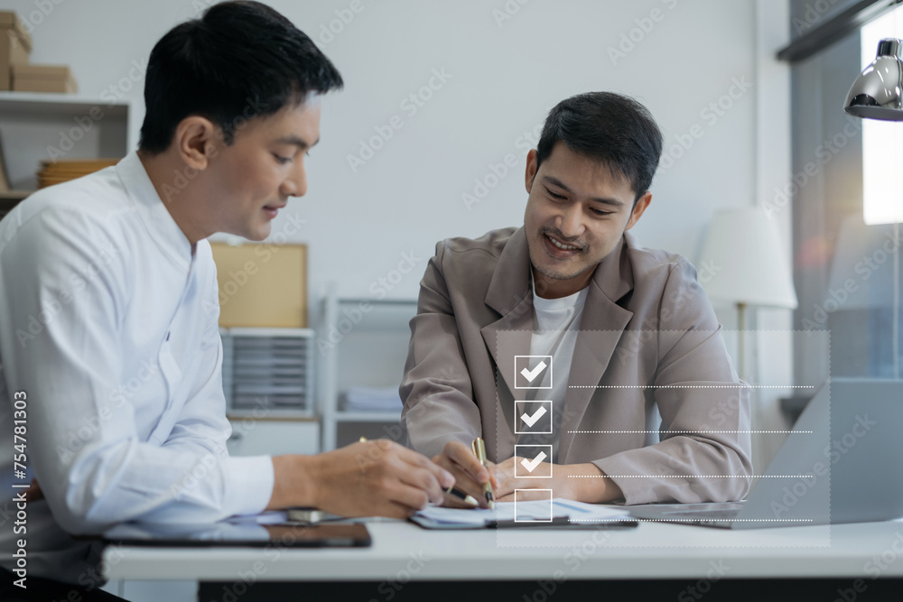 Businessman using tablet to do online checklist survey, doing assessment online survey answer test questions Digital form. Businessman using tablet to do online checklist survey, doing assessment online survey answer test questions Digital form.