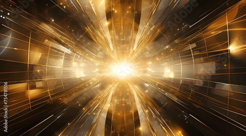 abstract gold fractral outburst flash background with golden particles