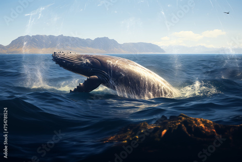 Humpback whales swim on the ocean surface © wendi