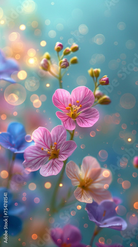 Magical meadow  full of blossoming spring flowers. Vertical banner  smartphone  tiktok  or instastory background  greeting card