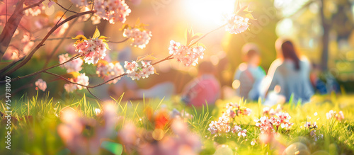 spring summer activity people in the park blurred concept background