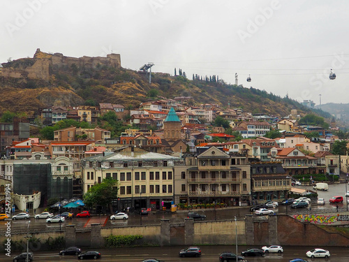 The Tbilisi city with aerial tramway to Narikala, Georgia. photo