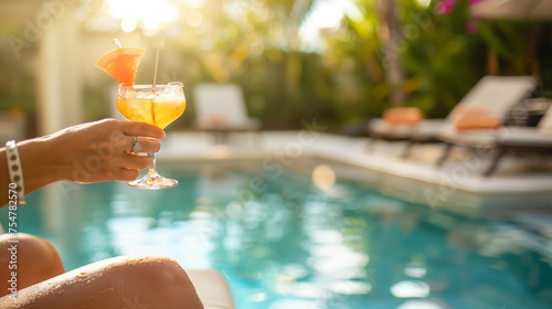 Relaxing Poolside with a Citrus Cocktail.