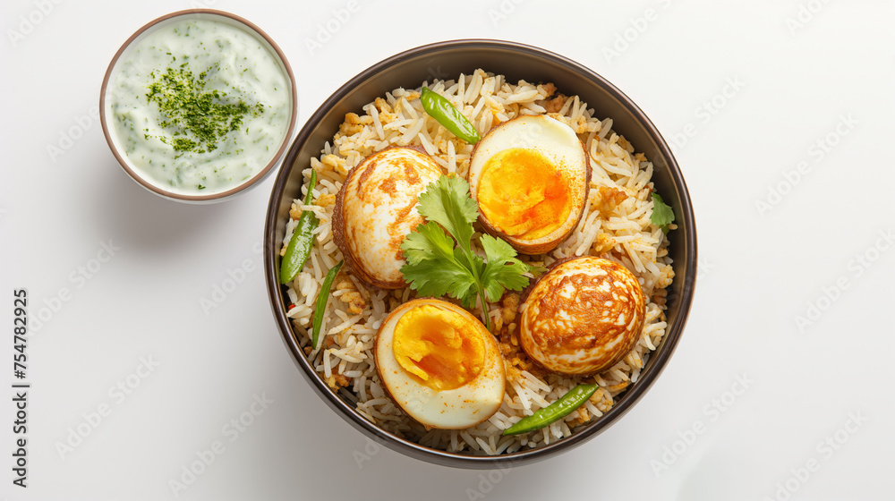 Egg Biryani, Aromatic Rice Dish, Culinary Photography on White Background