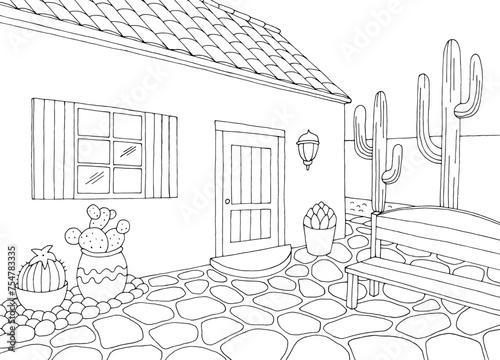 Cactus in the garden graphic black white sketch illustration vector 